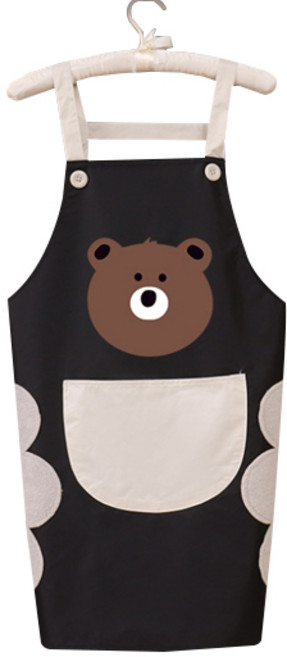 올나인 귀여운 곰돌이 손수건 앞치마, 블랙 A, 1개
