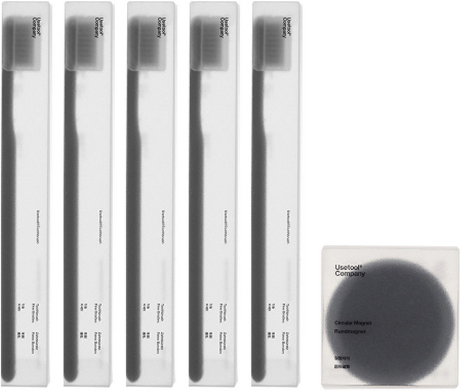 유즈툴컴퍼니 싱글 미세모 칫솔 블랙 5p + 원형 자석, 1세트