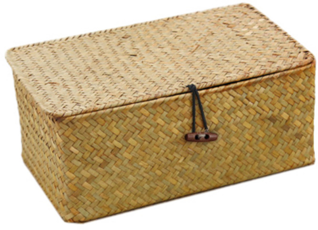 내일의공간 메이퀸 뚜껑 사각 라탄바구니, 네츄럴, 1개