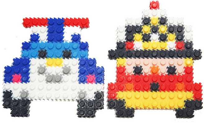 블럭N스토리 디폼블럭 패키지 경찰소방차, 혼합색상, 1세트