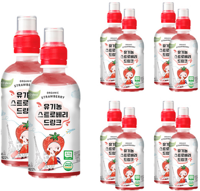 떼르드글라스 유기농 스트로베리 드링크 어린이 과채음료, 220ml, 10개