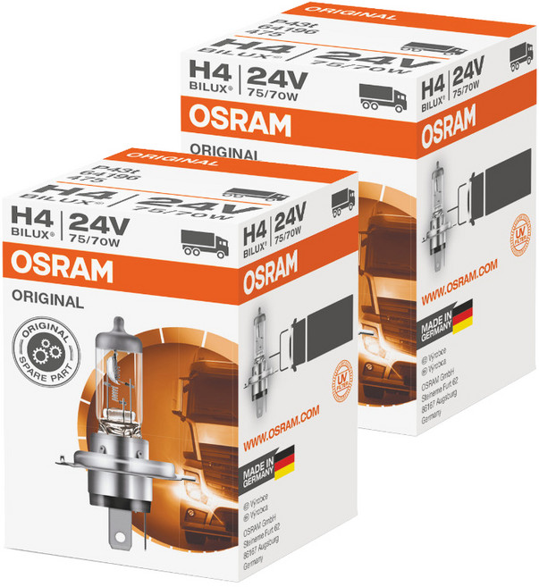 오스람 오리지널 대형 차량용 24V 할로겐 램프, 2개, H4