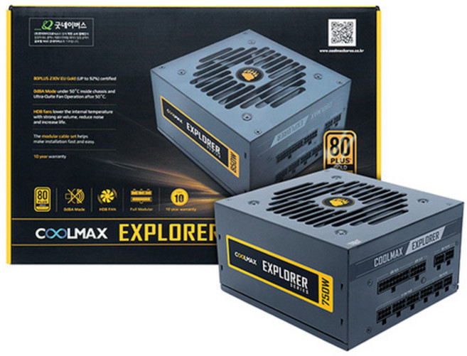 쿨맥스 EXPLORER 80 Plus Gold EU 풀모듈러 ATX 750W 230V, XHY-750GD-E12H