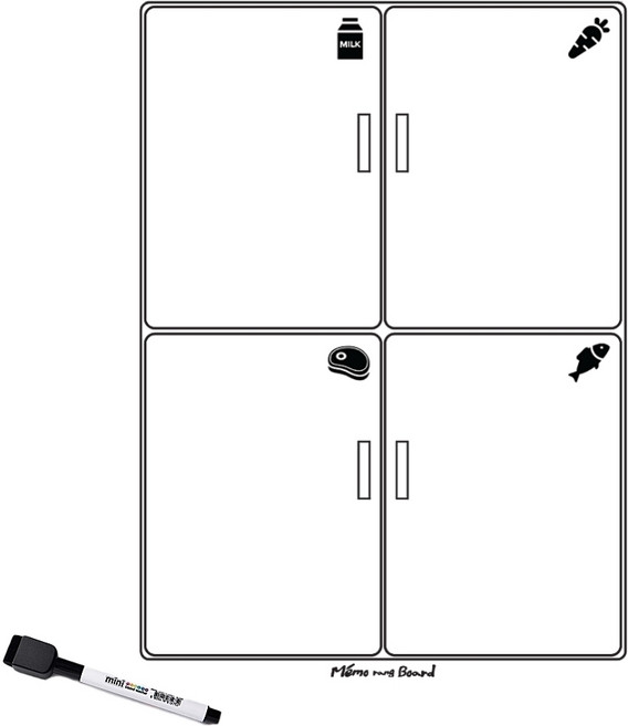메모랑보드랑 무점착 스파이더 화이트 메모보드 4문 냉장고 + 보드마카 검정 세트
