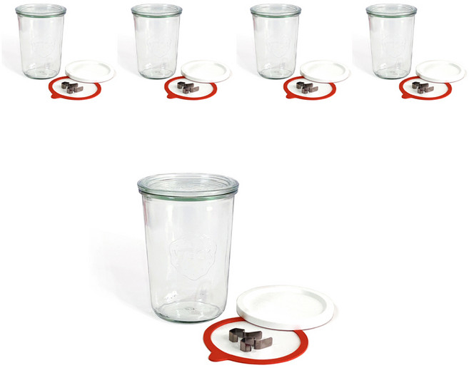 WECK 유리 저장병 기본형 + 고무링 + 클립 2p + PE뚜껑, 850ml, 5세트
