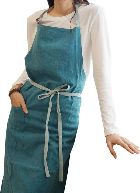 잇츠온 롱 원피스 린넨 앞치마, 미스틱블루, 1개