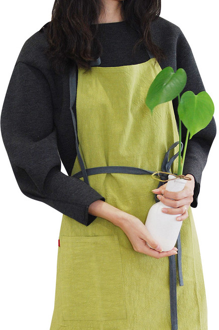 잇츠온 롱 원피스 린넨 앞치마, 라이트그린, 1개