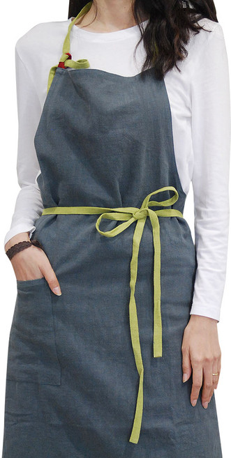 잇츠온 롱 원피스 린넨 앞치마, 차콜, 1개