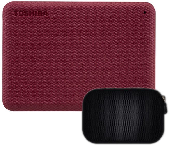 도시바 칸비오 외장하드 어드밴스 2세대 + 파우치 세트, 1TB, 카민 레드