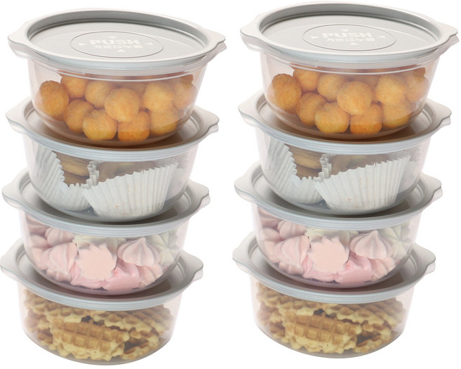 쿡앤밥 전자렌지용 냉장냉동 밥보관용기 세트 투명 + 연그레이 6호, 1세트, 650ml(8P)