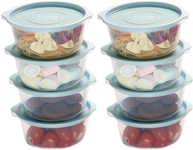 쿡앤밥 전자렌지용 냉장냉동 밥보관용기 세트 투명 + 스카이블루 6호 650ml, 1세트, 밀폐용기 8p