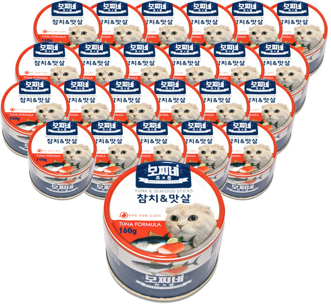 모찌네 생후 3개월 이상 고양이 츄릅 간식캔, 참치+맛살, 160g, 24개