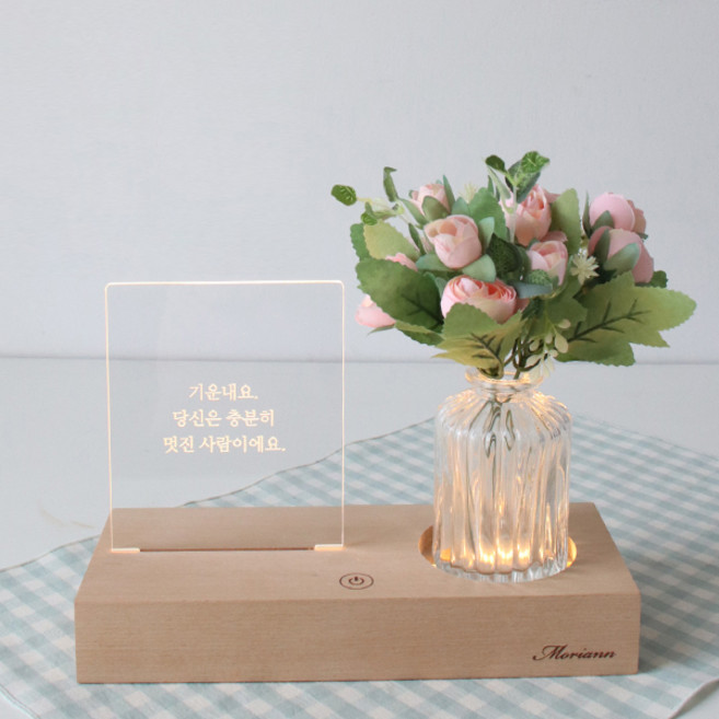 모리앤 감성우드무드등 + 엔젤 화병 + 감성스티커 + 자나장미조화 + 감성문구 기운내요, 혼합색상