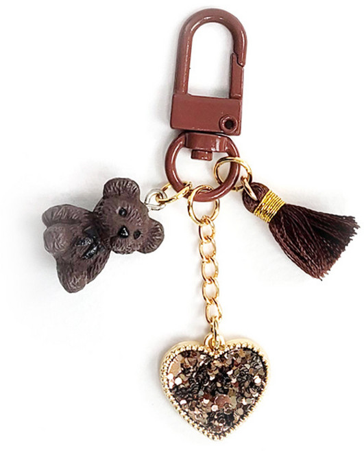 만행샵 하트태슬 테디베어 미니어쳐 키홀더, 브라운