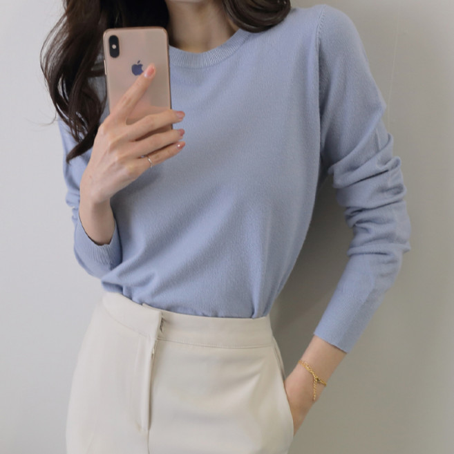 JENIT 女款素色圓領長袖針織衫