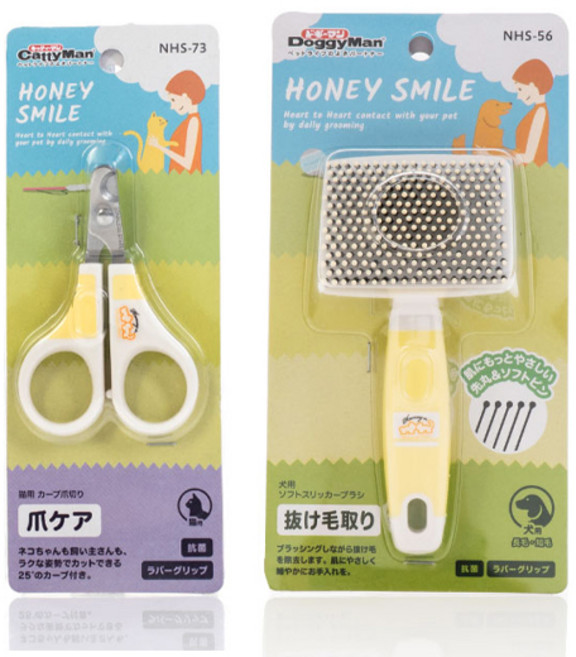 도기맨 반려동물 발톱깎이 NHS-73 S + 소프트 슬리커 브러쉬 미니 NHS-56, 혼합색상, 1세트