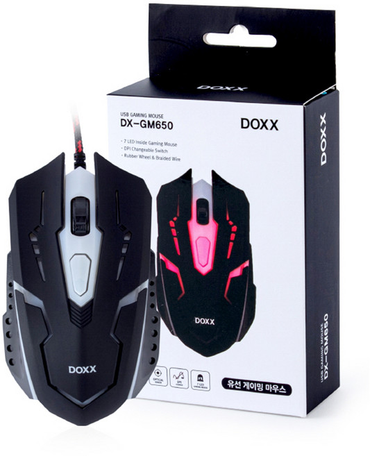 DOXX LED 유선 게이밍 마우스, 블랙, DX-GM650