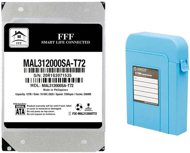 F3 MALSHAL 하드디스크 3.5형 HDD + HDD 보관케이스 랜덤발송, MAL312000SA-T72, 12TB