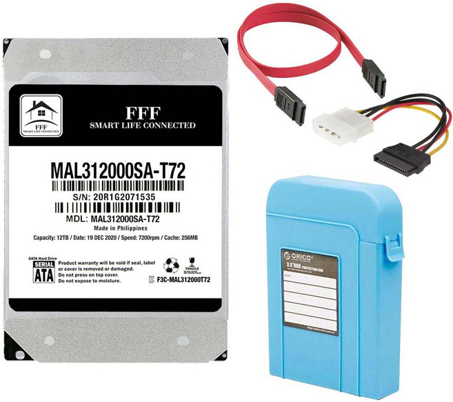 F3 MALSHAL 하드디스크 3.5형 HDD + SATA 케이블 2종 + HDD 보관케이스 랜덤발송, MAL312000SA-T72, 12TB