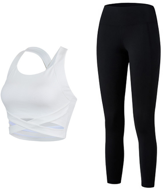 스피카 여성용 화이트 크로스 요가탑 상하의 세트 SPA503