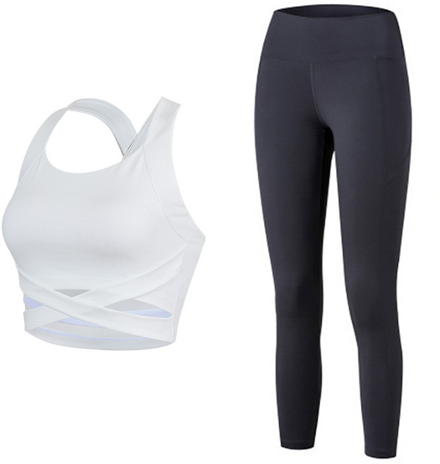 스피카 여성용 화이트 크로스 요가탑 상하의 세트 SPA509