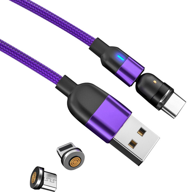 3合1磁力快速充電線 1m+連接頭 3種, 1m, 紫色