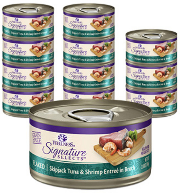 웰니스 고양이 시그니쳐 셀렉트 플레이크 주식캔, 참치, 79g, 12개