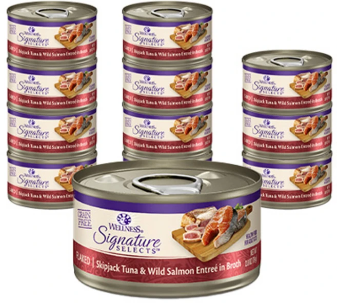 웰니스 고양이 시그니쳐 셀렉트 플레이크 습식사료, 연어+참치, 79g, 12개 - 쿠팡