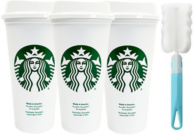 STARBUCKS 星巴克 可重複使用隨行杯 熱飲杯 3入 + 清潔刷, 混合色, 475ml