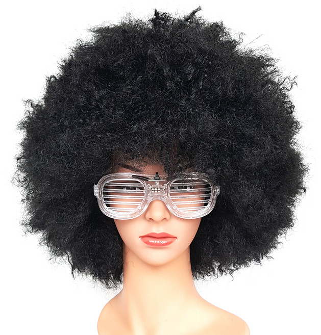 특대형 뽀글이 파티 가발, 블랙, 1개