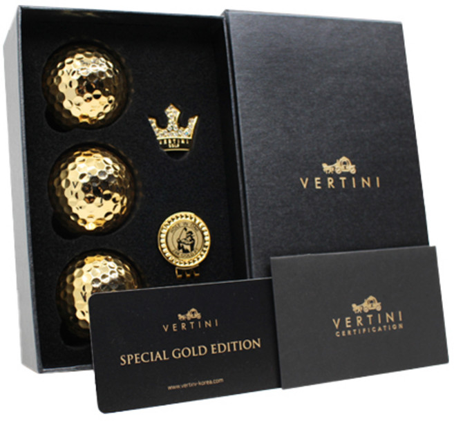 베르티니 황금 골프공 3p + 볼마커 선물 세트, 혼합색상, 1개
