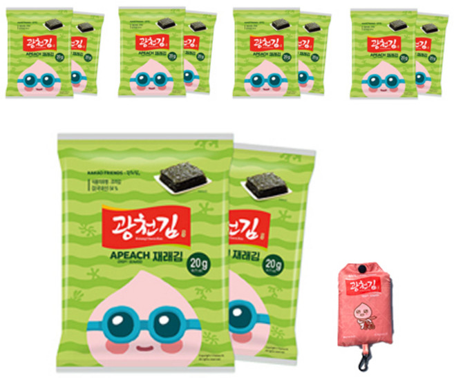 광천김 카카오프렌즈 재래전장김 20g x 10p + 장바구니 랜덤발송, 10개
