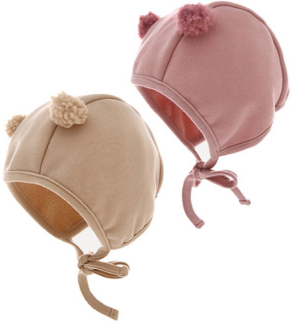 아이엠베베 신생아 폼폼 곰돌 겨울모자 2종 세트