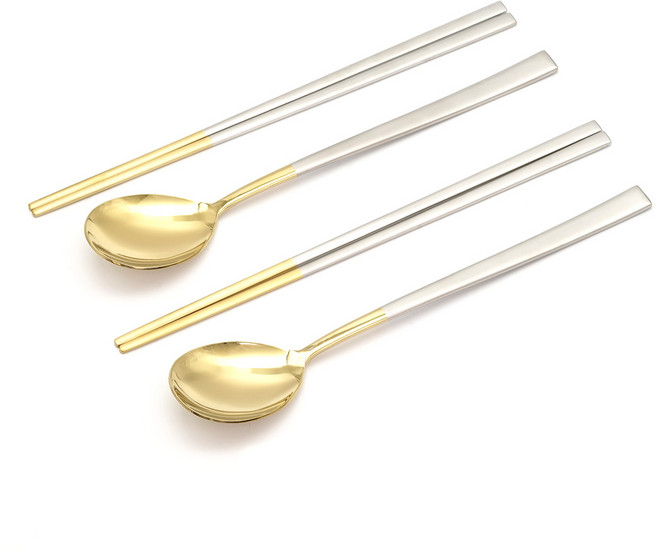 테이블아트 국산 테광 티타늄 투톤 2인 수저세트, 1세트, 숟가락 2p + 젓가락 2p