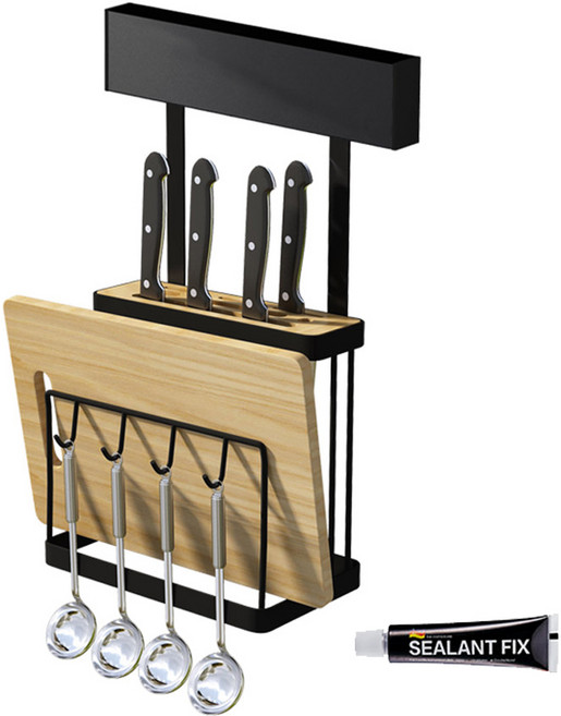 모나코올리브 메탈라인 빌트인 주방선반 칼블럭 / 도마 건조랙 + 실란트픽스 세트, 블랙, 1세트