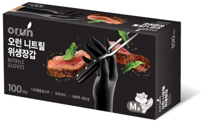 오런 니트릴 위생장갑 100P, 블랙, 중(M), 1개