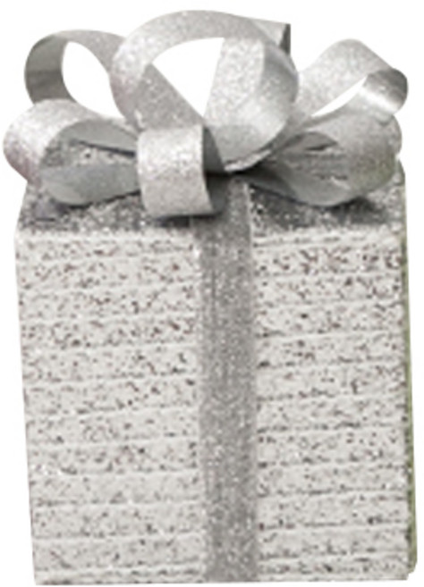 플라워트리 줄무늬 선물상자 크리스마스 인테리어 장식, 실버, 1개