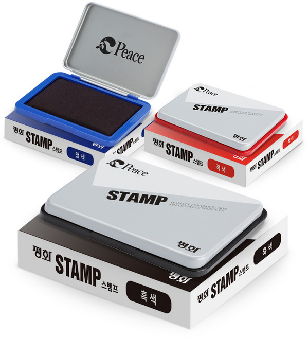 피스코리아 스탬프패드 3종 세트, 청색, 적색, 흑색, 1세트