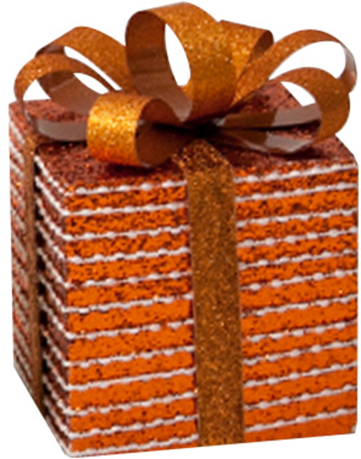플라워트리 줄무늬 선물상자 크리스마스 인테리어 장식, 오렌지, 1개