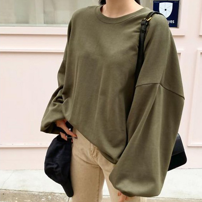 박시 무지 맨투맨 티셔츠 7651