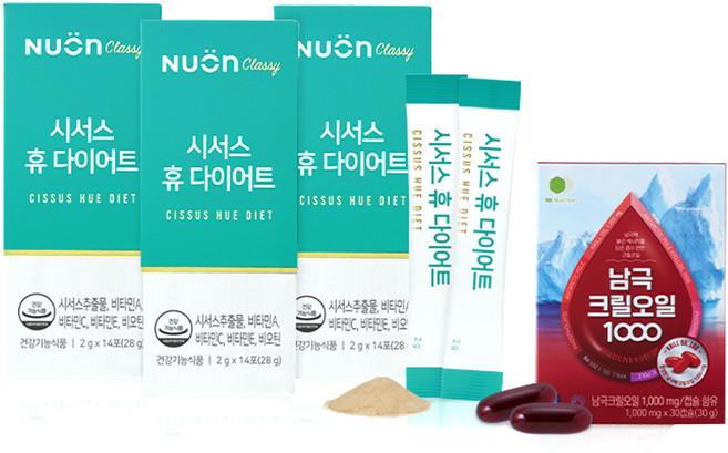 뉴온 시서스 휴 다이어트 식품 14개입 x 3p + 남극 크릴오일 1000 세트, 1세트