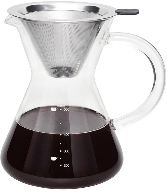 벨라쿠진 글라스 커피 드리퍼 핸드드립 세트, 유리본체 + 필터, 500ml, 1개