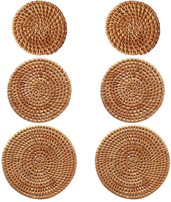 브리스크스타일 라탄 원형 홈카페 티 코스터 대 2p + 중 2p + 소 2p 세트, 1개