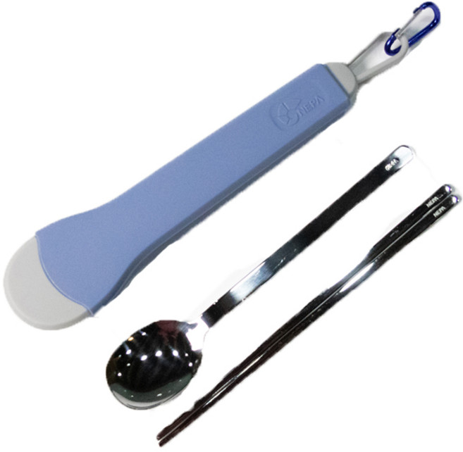 네파 휴대용 실리콘 수저 세트+ 케이스 + 카라비너 세트, 블루, 숟가락+젓가락+실리콘 케이스+카라비너, 1세트