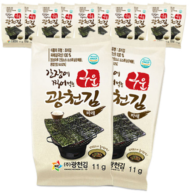 광천김 구운파래 도시락김 5g + 간장소스 6g, 11g, 12개