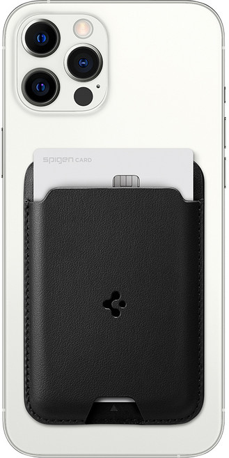 슈피겐 맥세이프 가죽 카드 지갑 발렌티누스 카드케이스 2장수납, 1개, 블랙