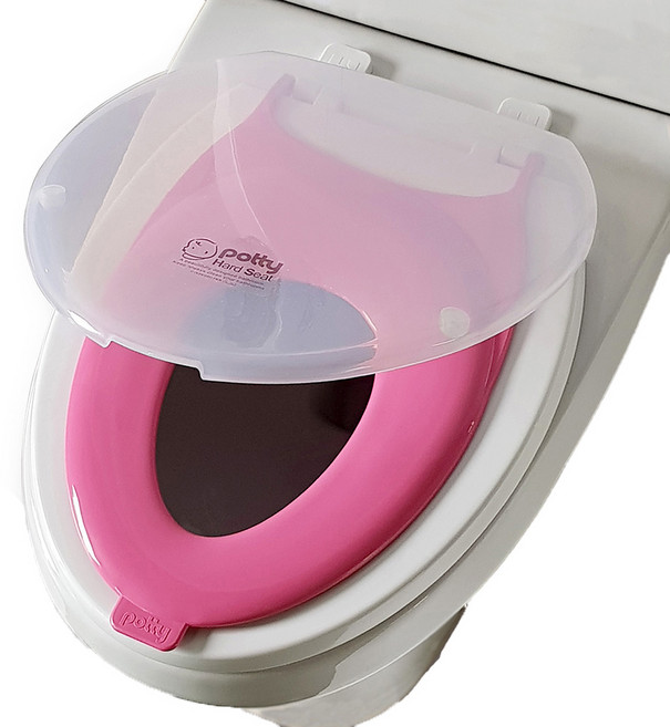 포띠즈 크린 유아 겸용 변기커버 중대형, 투명+핑크