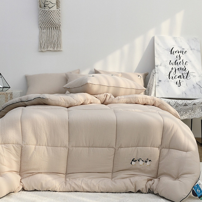 마이크로모달 펭귄 자수라인 차렵 이불 풀 세트