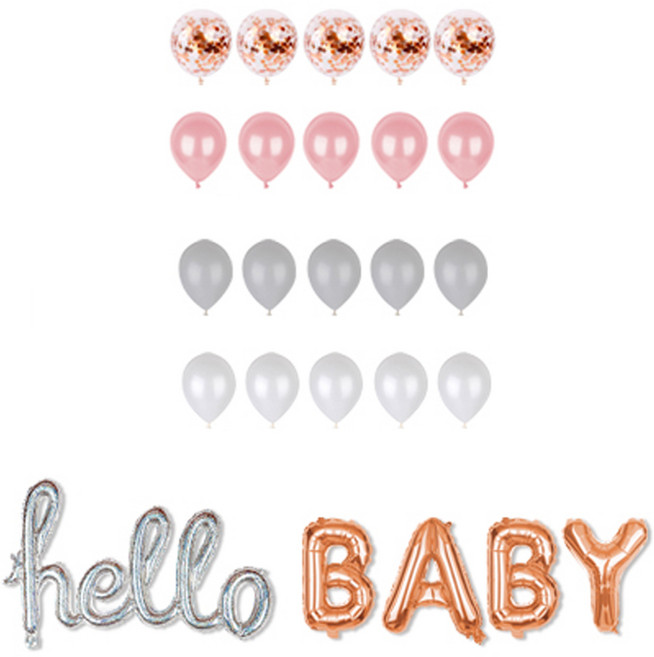 파티짱 헬로 베이비 컨페티 풍선 5p + 3종 x 5p 세트, 랜덤발송(풍선 색상, 모양), 1세트