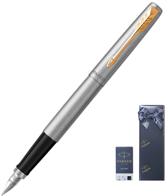 파카 조터 GT 만년필 + 카트리지 기프트세트, F, 스텐레스 스틸